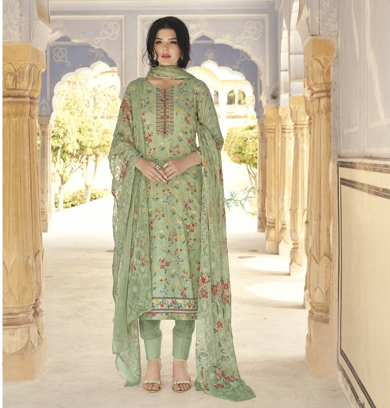 Green Embroidered Cotton Salwar