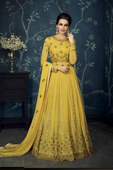 Yellow Embroidered Georgette  Salwar
