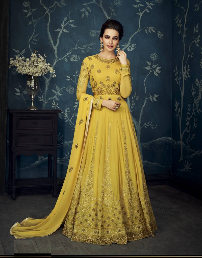 Yellow Embroidered Georgette  Salwar
