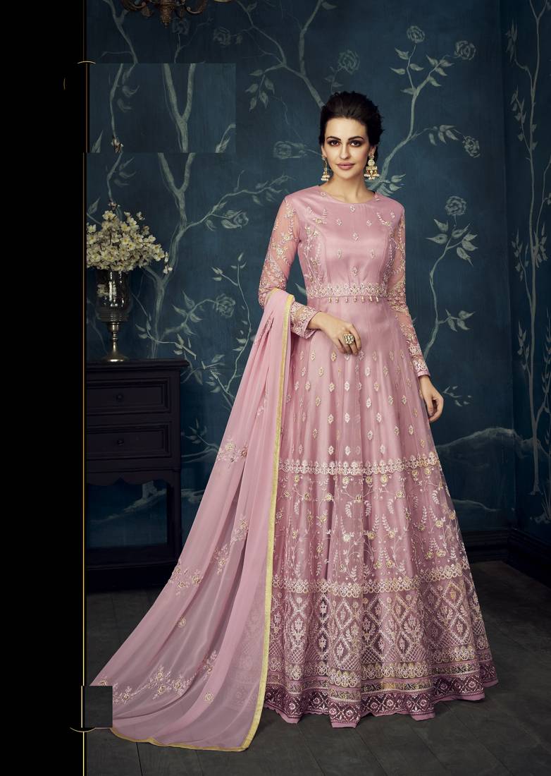 Pink Embroidered Georgette  Salwar