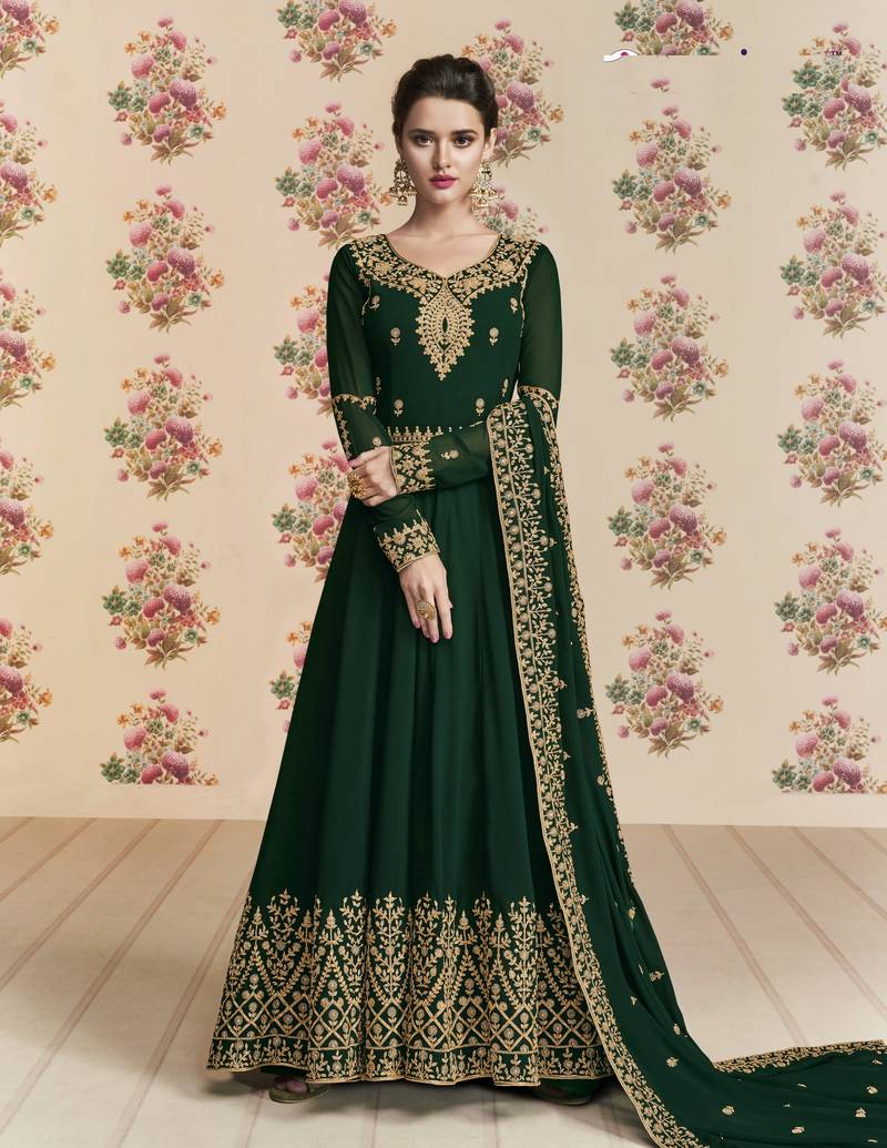 Green Embroidered Georgette Salwar