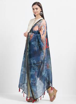 Blue Printed Chanderi Silk Dupatta 2
