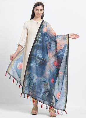 Blue Printed Chanderi Silk Dupatta 3