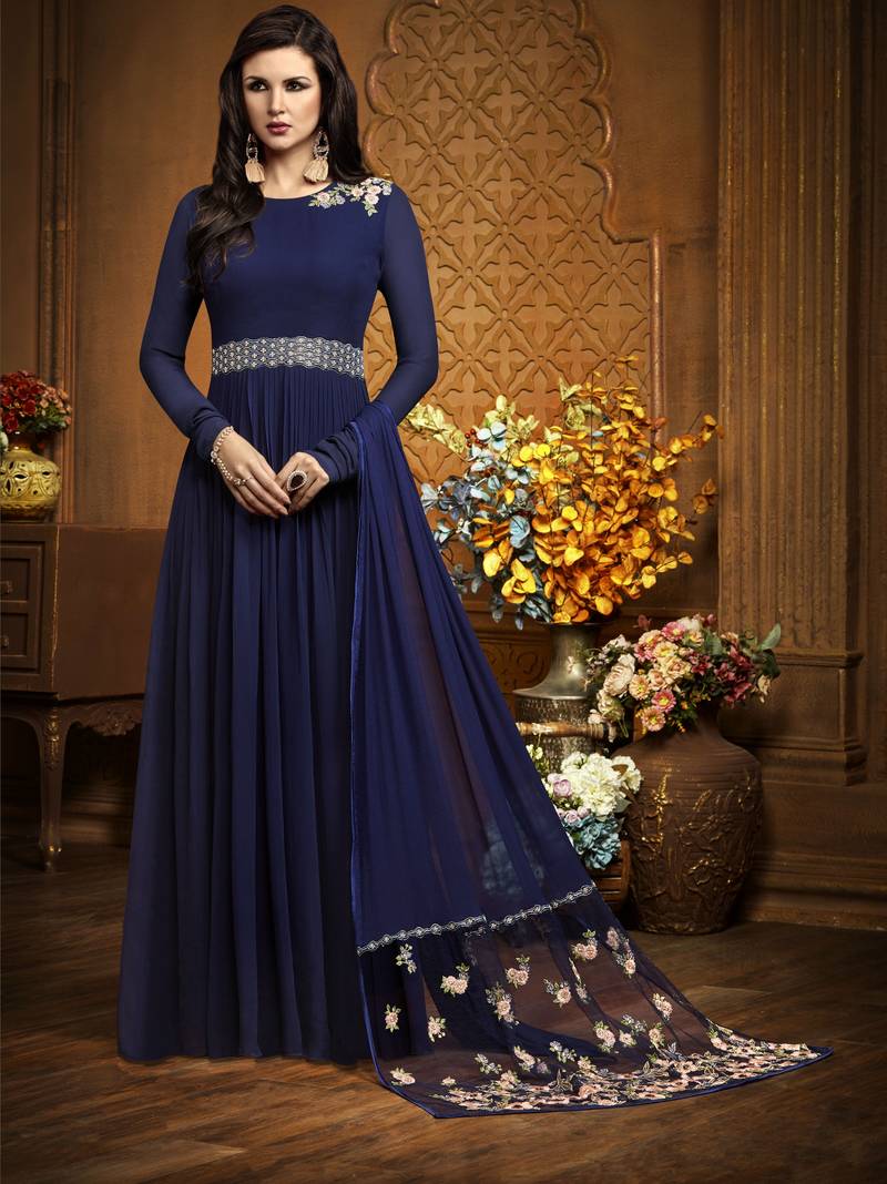 Blue Embroidered Georgette Salwar