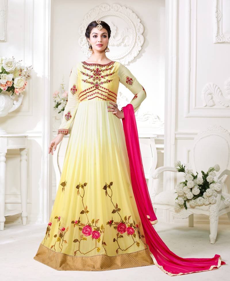 Yellow Embroidered Georgette Salwar