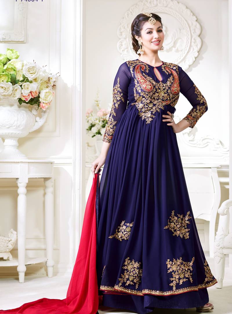 Blue Embroidered Georgette Salwar