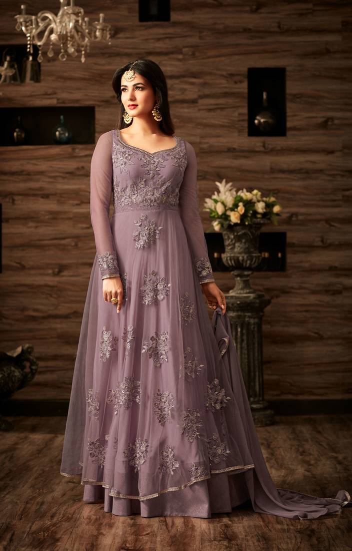 Purple Embroidered Net Salwar