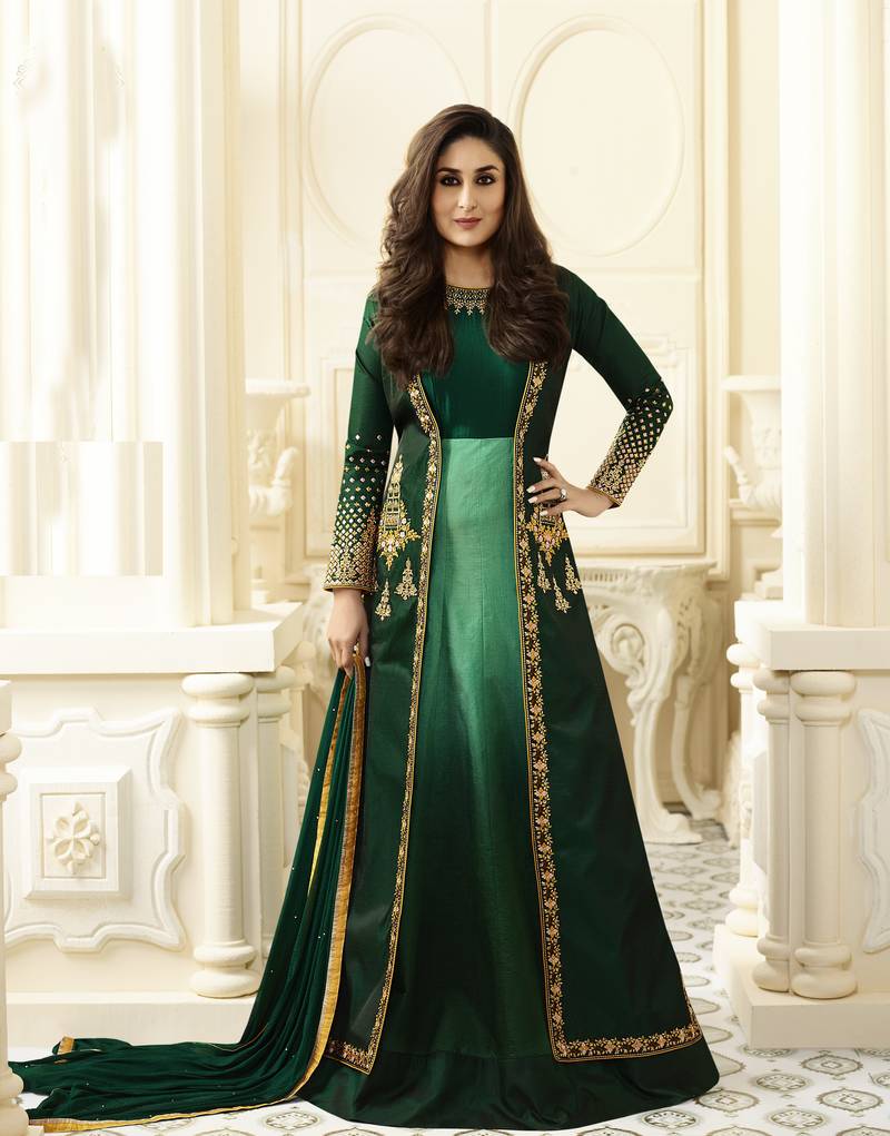 Green Embroidered Silk Blend Salwar