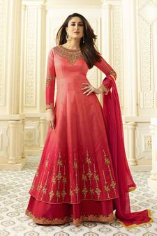 Red Embroidered Georgette Salwar