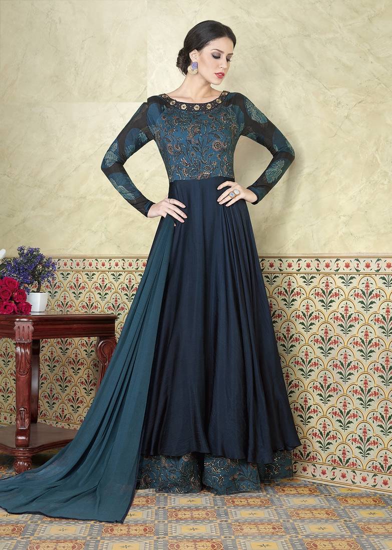 Blue Embroidered Satin Salwar