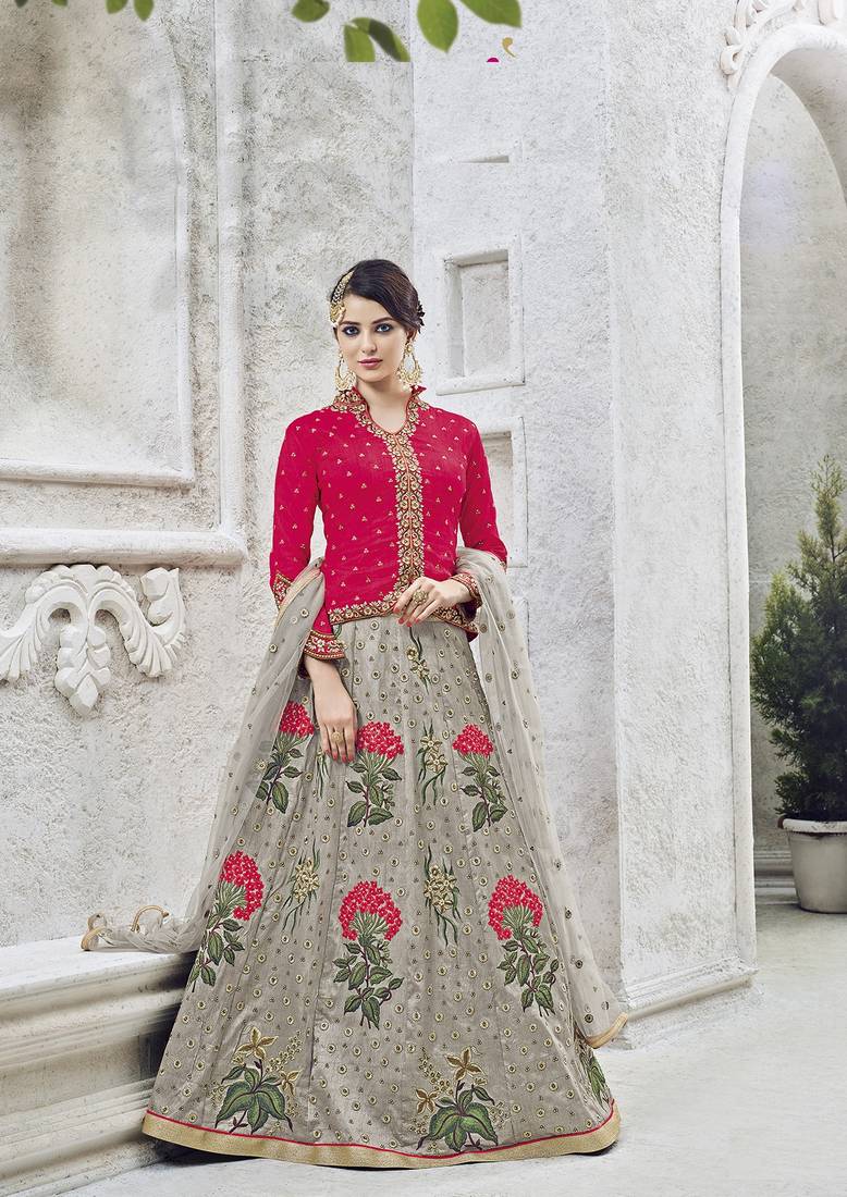 Grey Embroidered Georgette Salwar