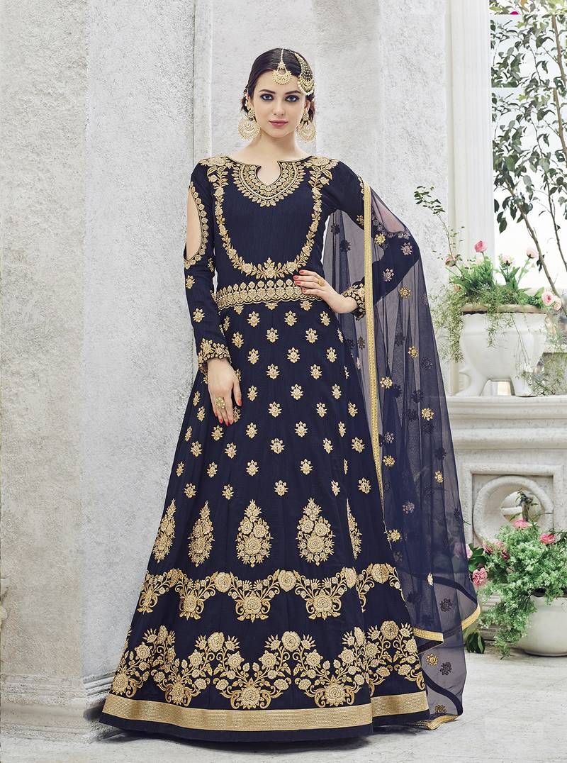 Blue Embroidered Georgette Salwar