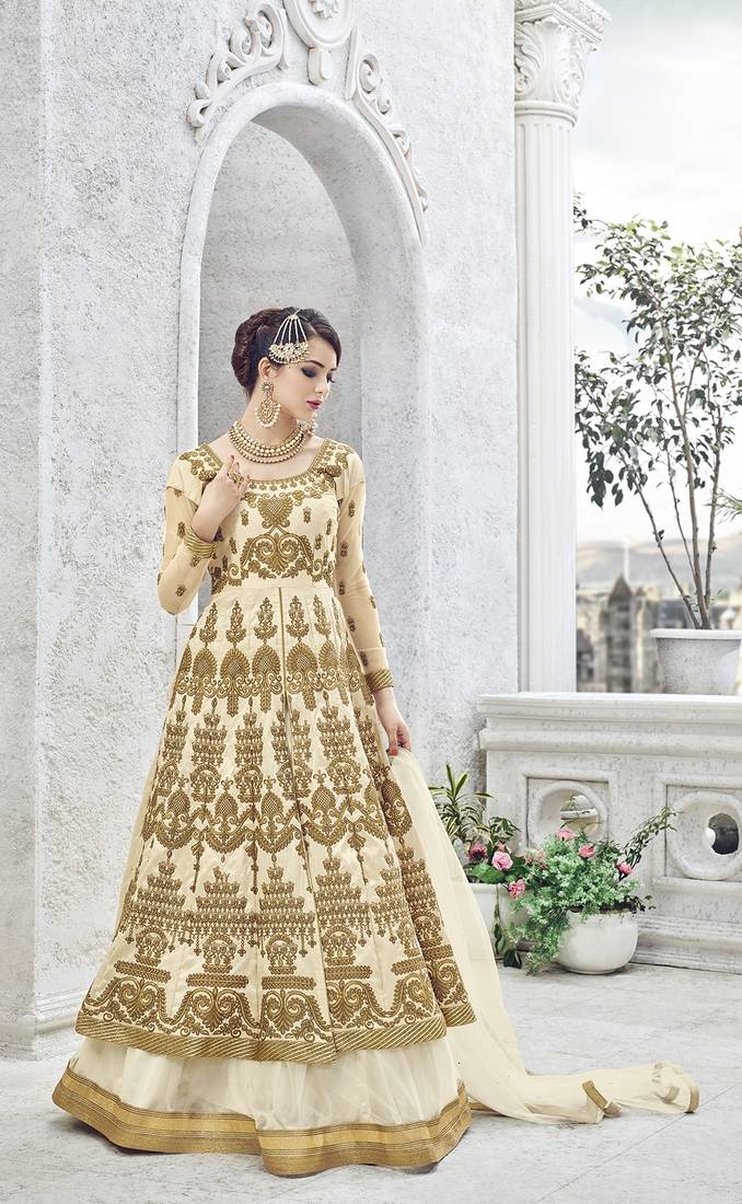 Cream Embroidered Georgette Salwar