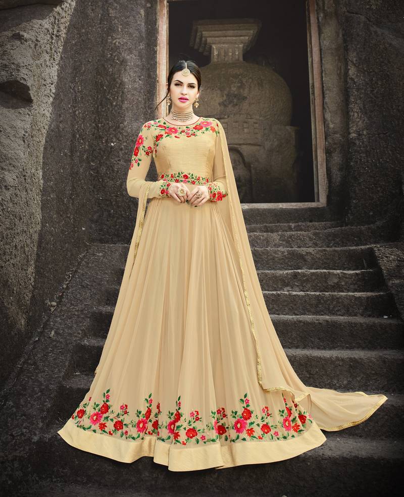 Beige Embroidered Georgette Salwar