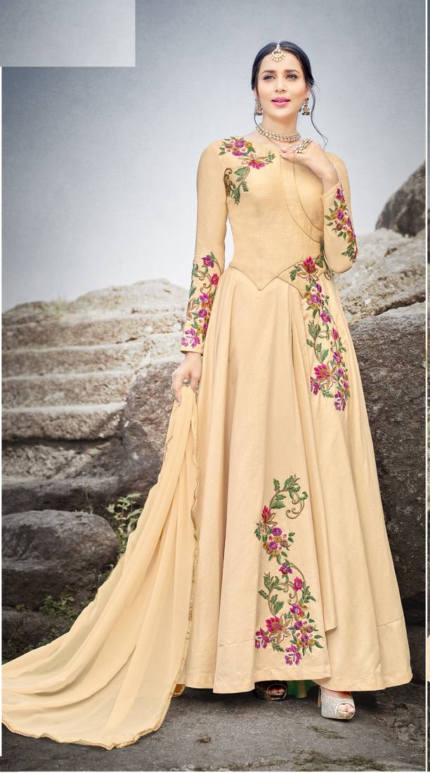 Peach Embroidered Silk Blend Salwar