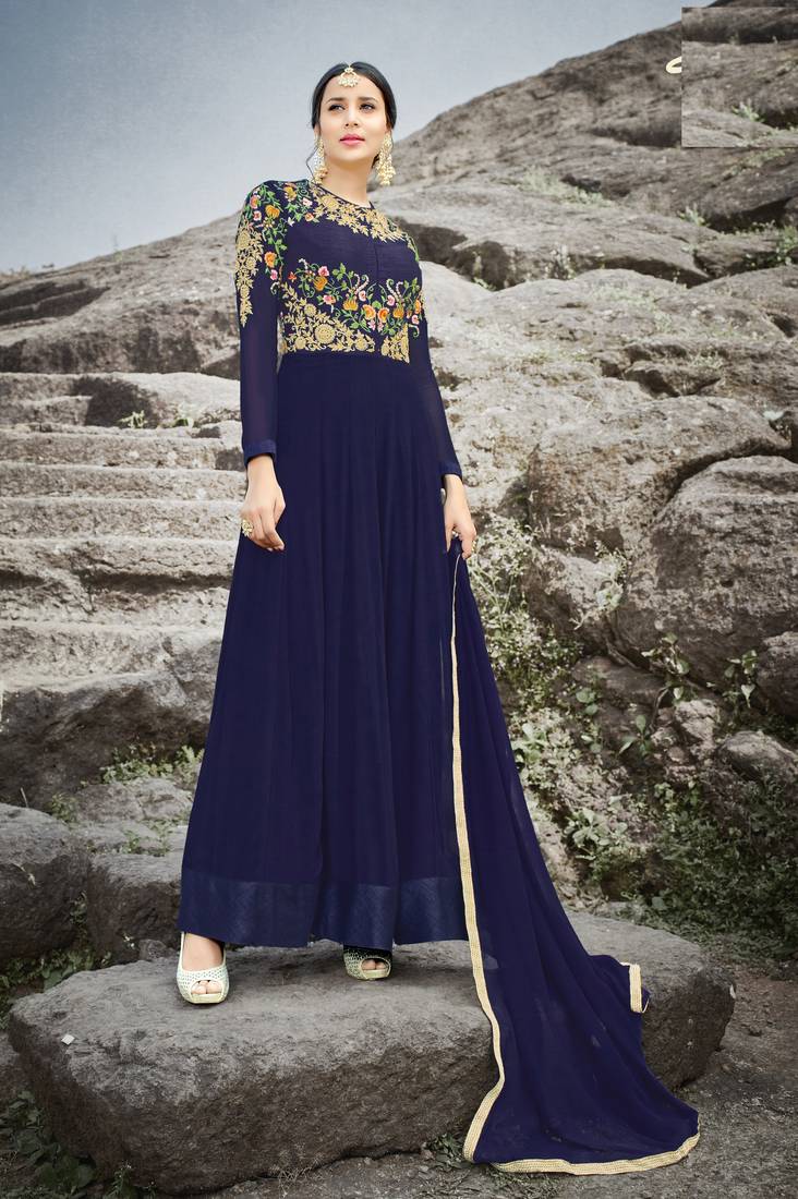 Blue Embroidered Georgette Salwar