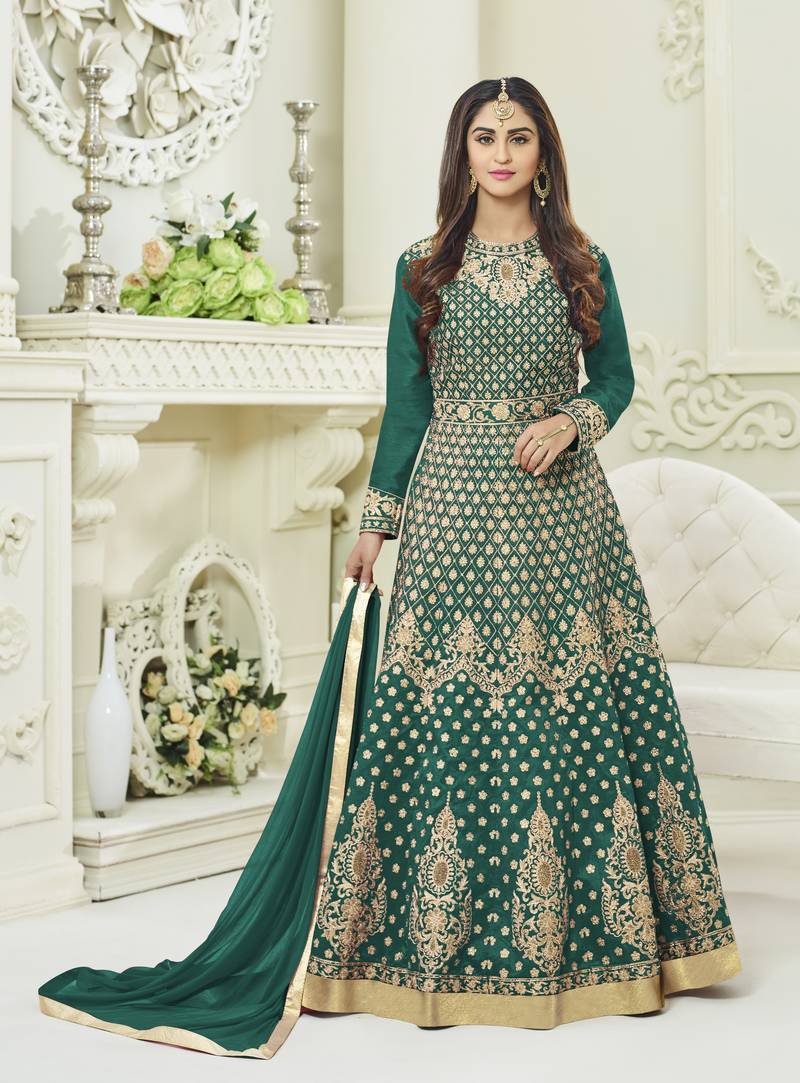 Green Embroidered Silk Blend Salwar