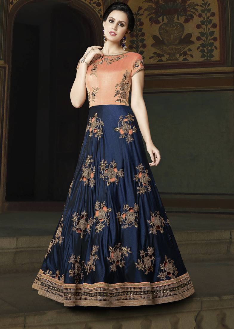 Blue Embroidered Silk Blend Salwar