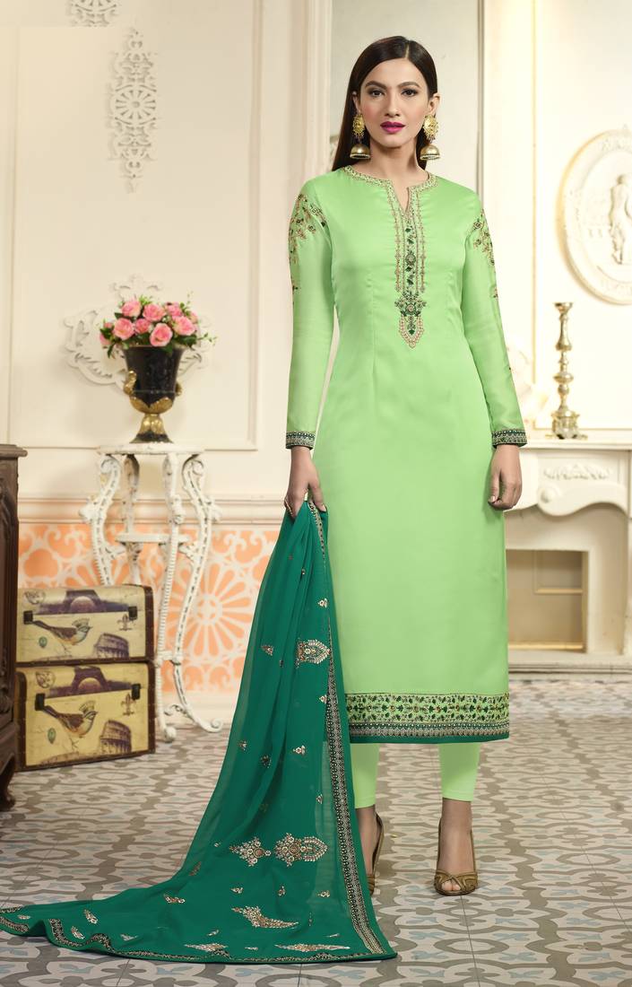 Green Embroidered Georgette Salwar