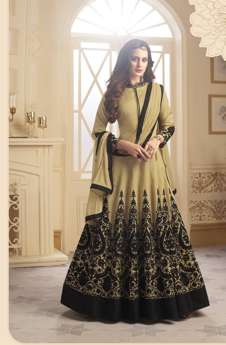 Beige Embroidered Silk Blend Salwar