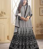 Grey Embroidered Silk Blend Salwar