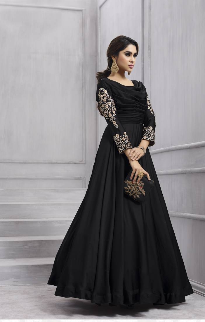 Black Embroidered Silk Blend Salwar