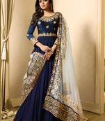 Blue Embroidered Silk Blend Salwar