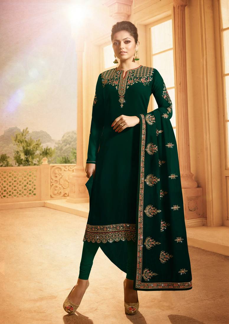 Green Embroidered Georgette Salwar