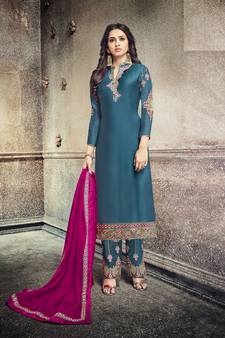 Green Embroidered Georgette Salwar