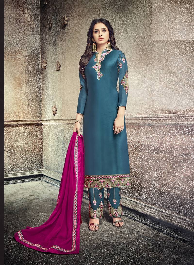 Green Embroidered Georgette Salwar