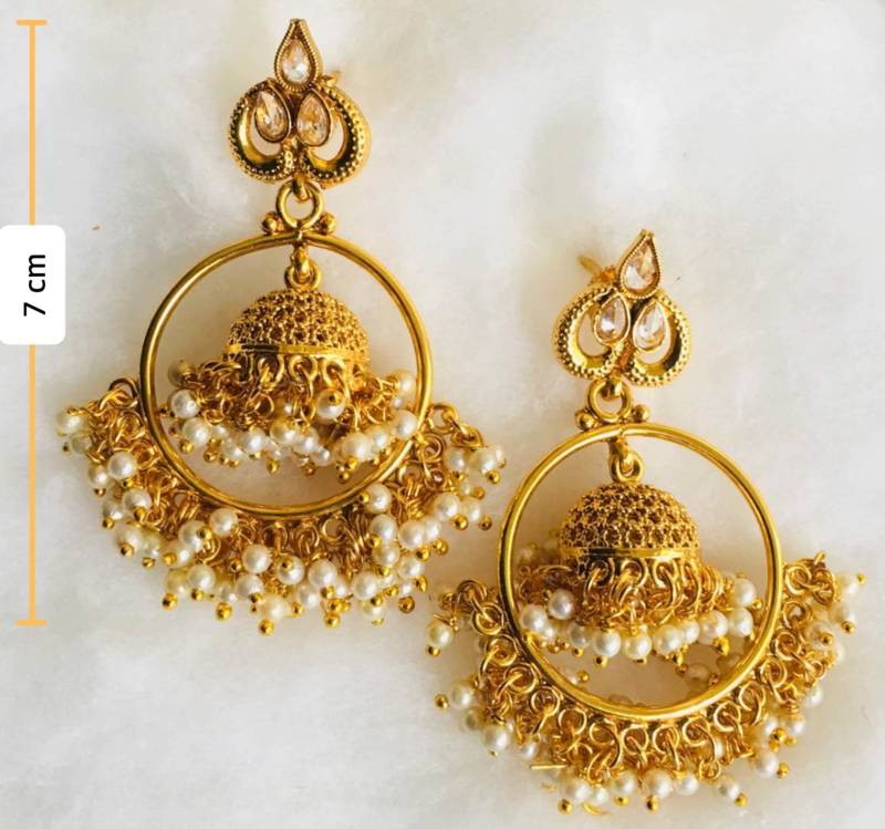 Gold Plated Polki Pearl Bali Ring Jhumka Earrings ETHNIC INDIA