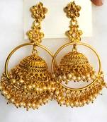 Gold Plated Polki Pearl Bali Ring Jhumka Earrings