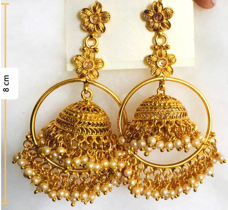 Gold Plated Polki Pearl Bali Ring Jhumka Earrings
