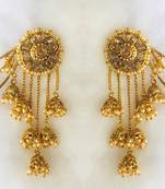 Gold Plated Multi Chain Hanging Chains Jhumka Earrings With Hair Chain