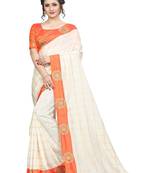 Cream & Orange Color Art Silk Woven & Checks Work saree With Blouse Peice 