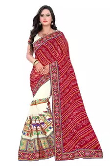 Red Embroidered Georgette Saree With Blouse