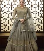 Grey embroidered net Semi Sttiched Anarkali Suit