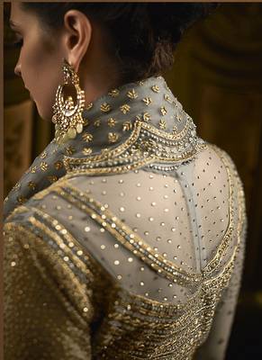 Grey embroidered net Semi Sttiched Anarkali Suit 3