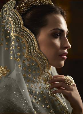 Grey embroidered net Semi Sttiched Anarkali Suit 4