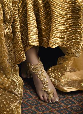 Yellow embroidered net Semi Sttiched Anarkali Suit 4