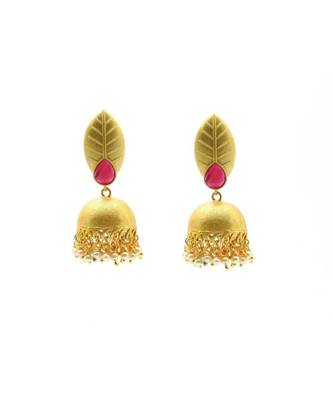 Gold Plated Matt Polish Pearl Jhumki Earrings For Women/Girls 1