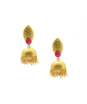 Gold Plated Matt Polish Pearl Jhumki Earrings For Women/Girls 2