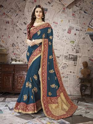 Green embroidered art silk saree with blouse 1