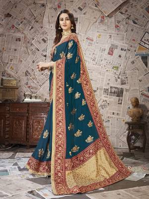 Green embroidered art silk saree with blouse 2