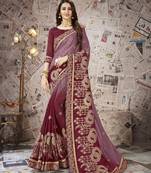 Maroon embroidered chiffon saree with blouse