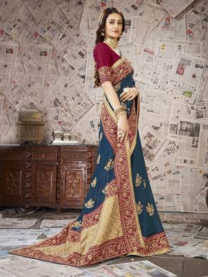 Green embroidered art silk saree with blouse 3