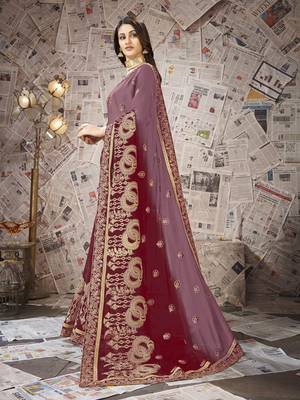 Maroon embroidered chiffon saree with blouse 2