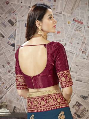 Green embroidered art silk saree with blouse 4