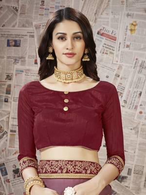 Maroon embroidered chiffon saree with blouse 4