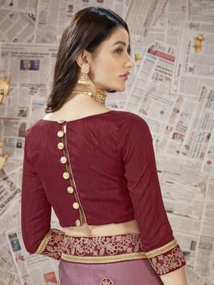 Maroon embroidered chiffon saree with blouse 5